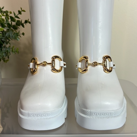New Gucci Trip Horsebit-detailed Rubber Rain Boots White Size 35 - Picture 4 of 10